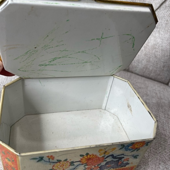 Vintage Gray Dunn Biscuit Tin Floral Orange Metallic Product of Scotland - Picture 6 of 6
